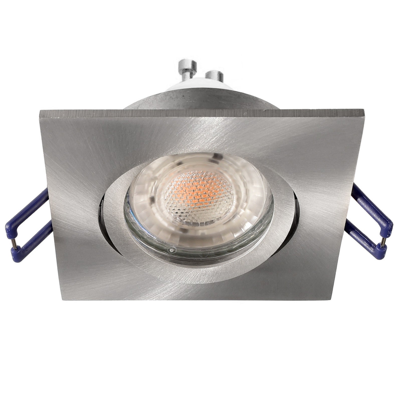 Faretto ad incasso LED 8W GU10 silver spazzolato quadrato foro 70mm moderno orientabile luce soffitto ingresso vetrina SPAZZOLATO 6000K