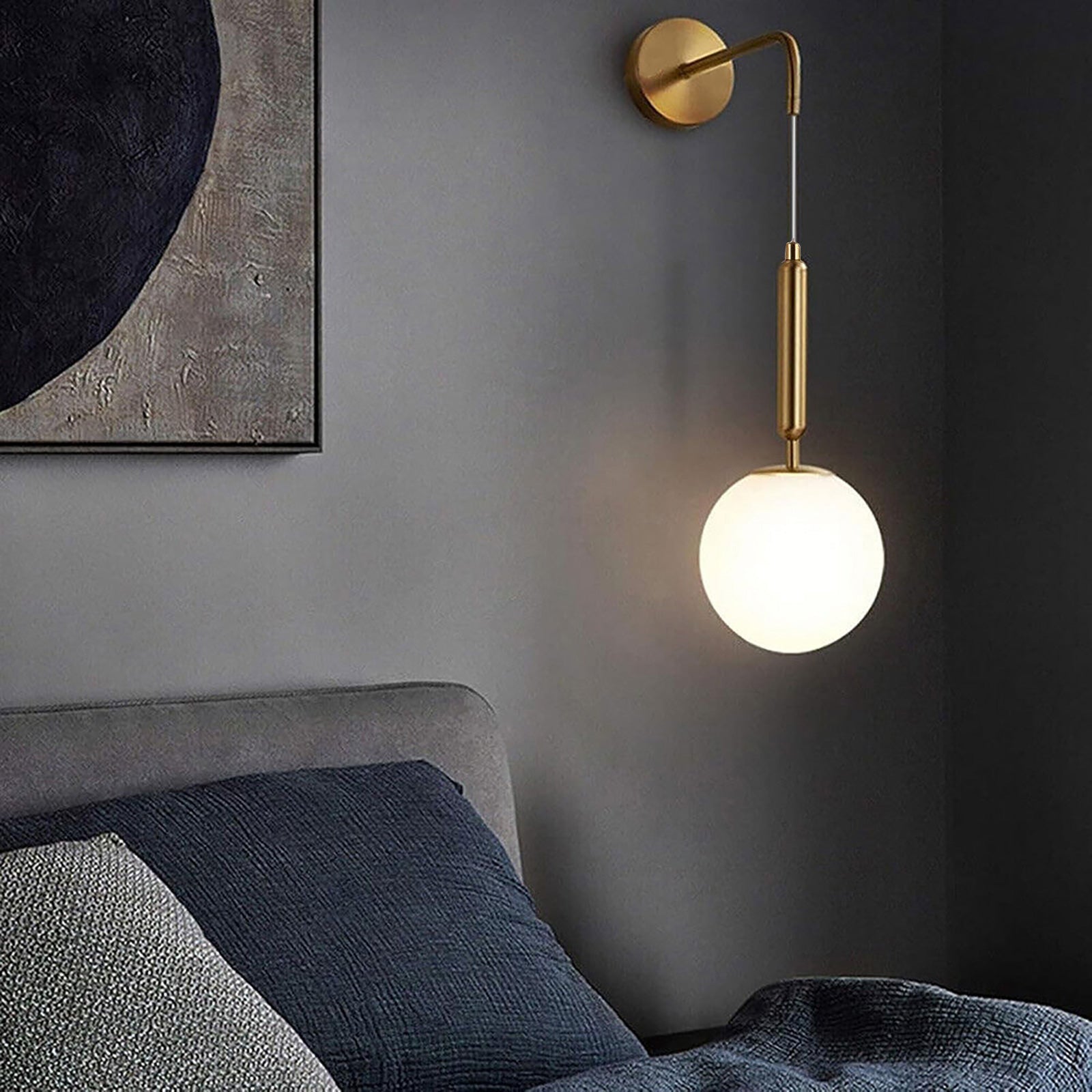 Applique moderno da parete bronzo paralume bianco pendente sfera attacco G9 luce corridoio camera da letto salotto