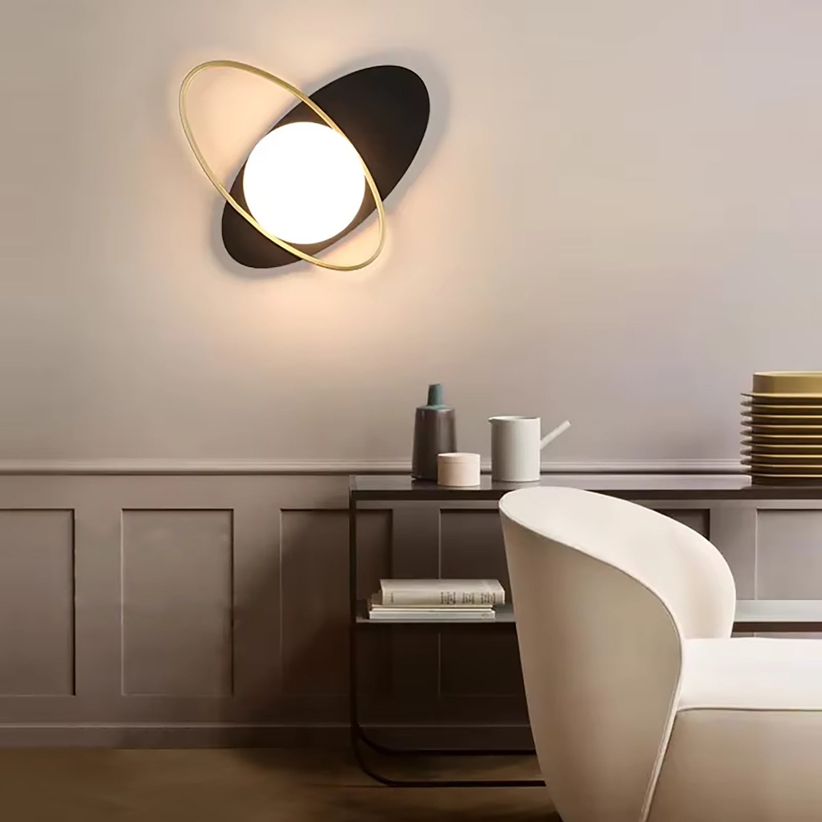 Applique da parete G9 lampada muro bronzo nero paralume opaco sfera luce camera da letto salone soggiorno