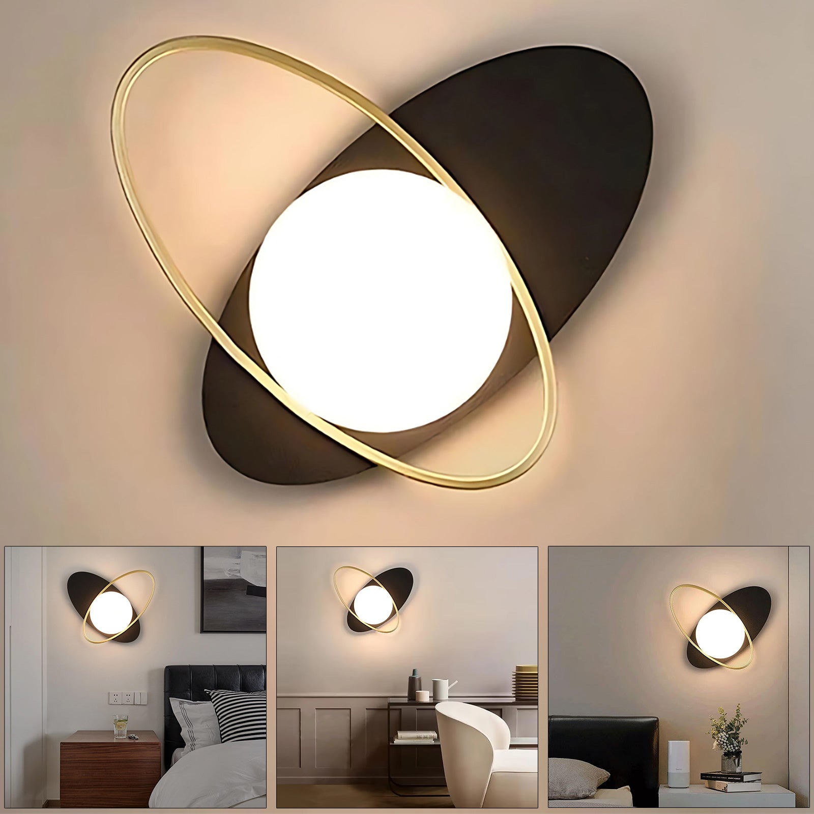 Applique da parete G9 lampada muro bronzo nero paralume opaco sfera luce camera da letto salone soggiorno