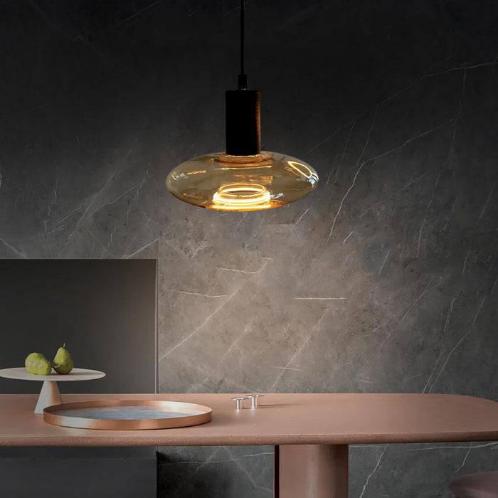 Lampadina di design ORBIT lampada LED E27 4W dimmerabile vetro luce gialla ambra soggiorno cucina diametro 22cm