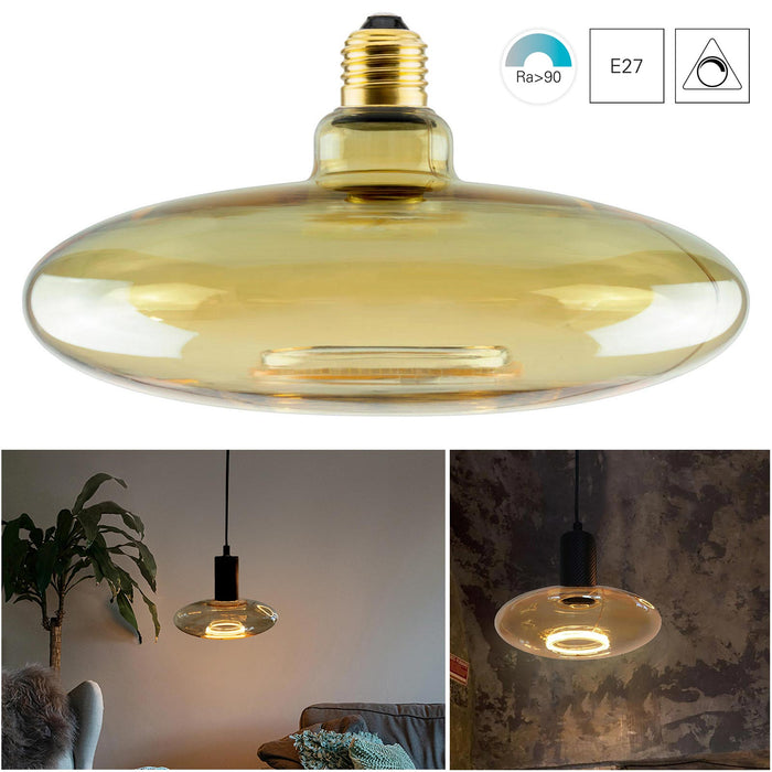 Lampadina di design ORBIT lampada LED E27 4W dimmerabile vetro luce gialla ambra soggiorno cucina diametro 22cm