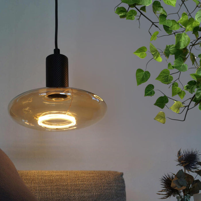 Lampadina di design ORBIT lampada LED E27 4W dimmerabile vetro luce gialla ambra soggiorno cucina diametro 22cm