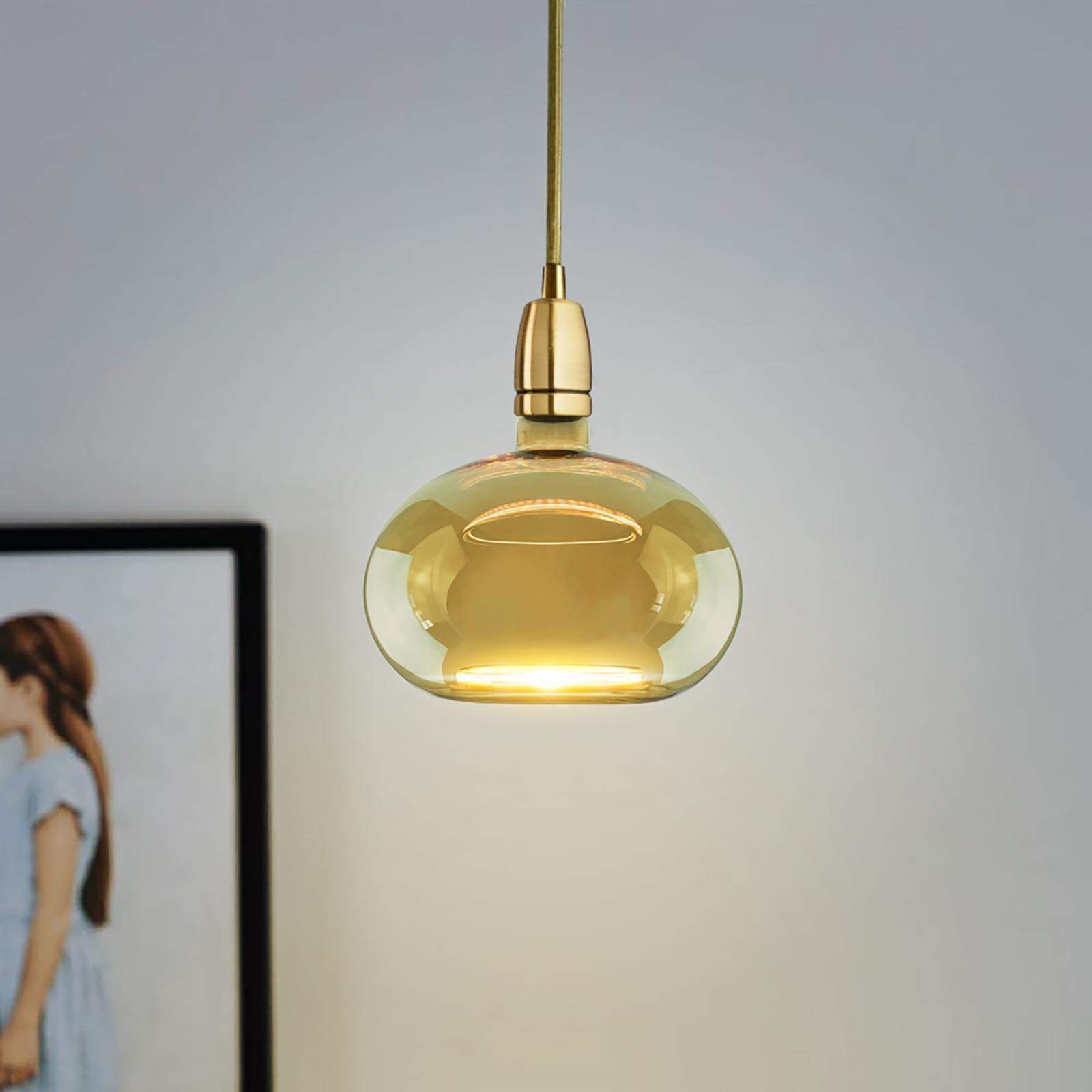 Lampadina stilizzata SHINE lampada LED E27 4.5W dimmerabile vetro luce gialla ambra salotto hall albergo diametro 20cm