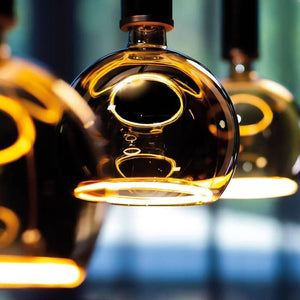 Lampadina design MOON lampada LED E27 6W dimmerabile vetro fume luce gialla 1900K bar pub diametro 120mm