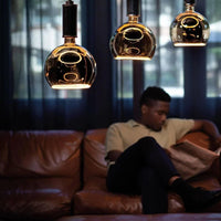 Lampadina design MOON lampada LED E27 6W dimmerabile vetro fume luce gialla 1900K bar pub diametro 120mm