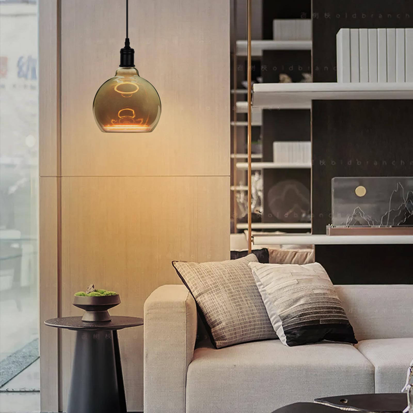 Lampadina design MOON lampada LED E27 6W dimmerabile vetro fume luce gialla 1900K pizzeria bar diametro 150mm