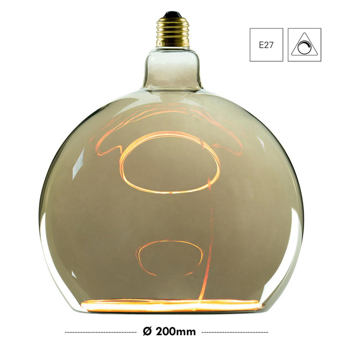 Lampadina design MOON lampada LED E27 6W dimmerabile vetro fume luce gialla 1900K ristorante bar diametro 200mm