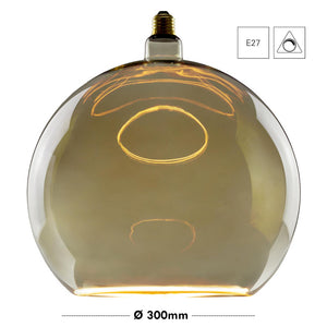 Lampadina design MOON lampada LED E27 8W dimmerabile vetro fume luce gialla 1900K ristorante bar diametro 300mm