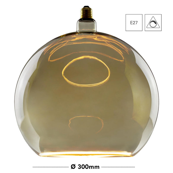Lampadina design MOON lampada LED E27 8W dimmerabile vetro fume luce gialla 1900K ristorante bar diametro 300mm
