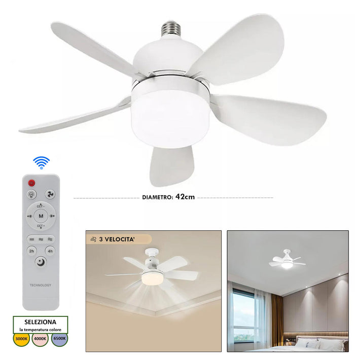 Lampadina E27 2 in 1 lampada dimmerabile ventilatore 3 velocità LED 19W CCT da 3000K a 6500K telecomando camera da letto cucina 3 velocità
