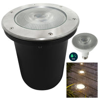 Faretto calpestabile da incasso IP65 LED E27 PAR30 12W tondo acciaio angolo luce SPOT 40 gradi giardino viale sentiero LUCE FREDDA 6000K
