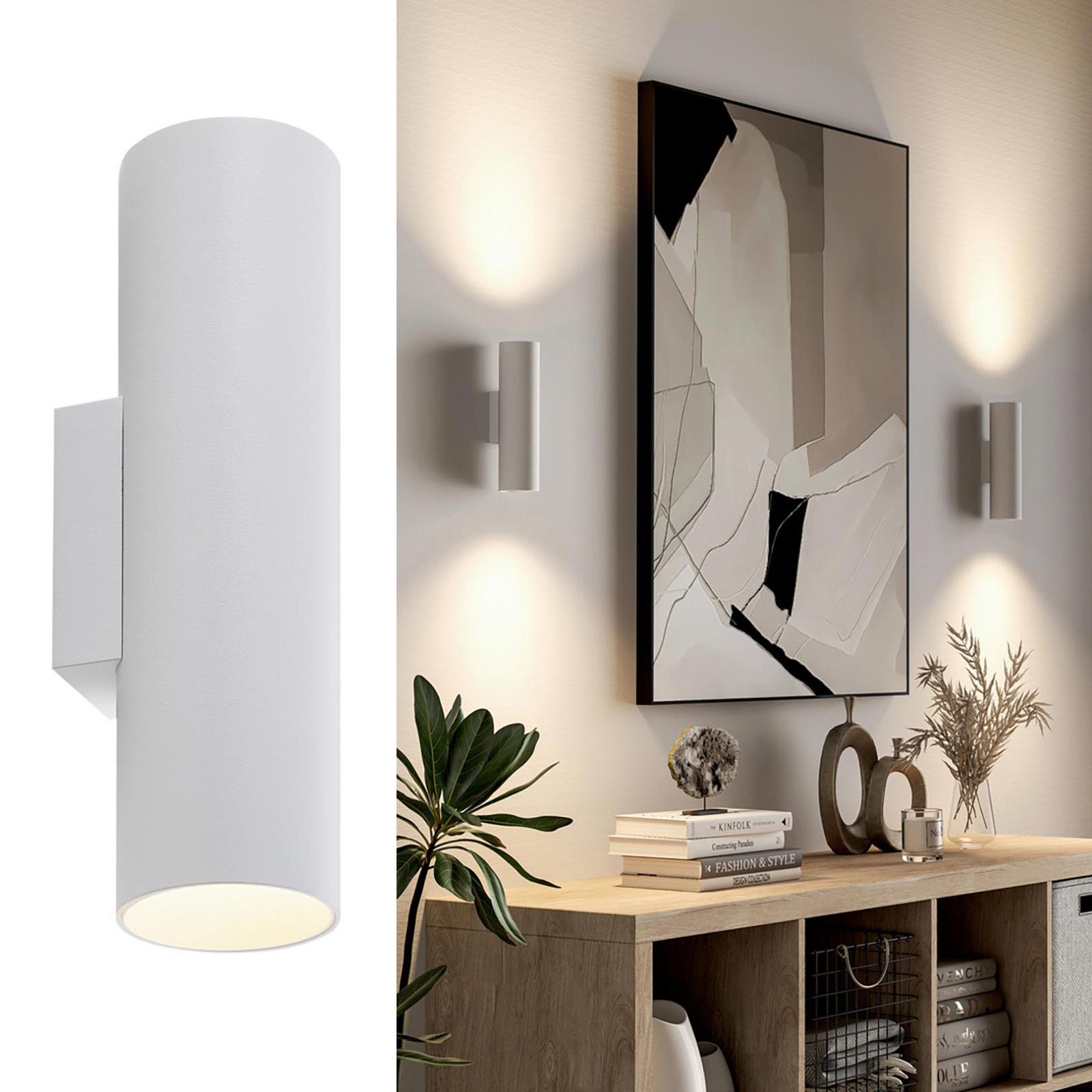 CAN applique moderno da parete doppia emissione GU10 lampada cilindro muro luce ingresso camera da letto 230V COLORE BIANCO