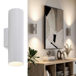 CAN applique moderno da parete doppia emissione GU10 lampada cilindro muro luce ingresso camera da letto 230V COLORE BIANCO