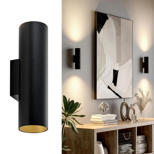CAN applique moderno da parete doppia emissione GU10 lampada cilindro muro luce ingresso camera da letto 230V COLORE NERO