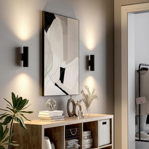 CAN applique moderno da parete doppia emissione GU10 lampada cilindro muro luce ingresso camera da letto 230V COLORE NERO