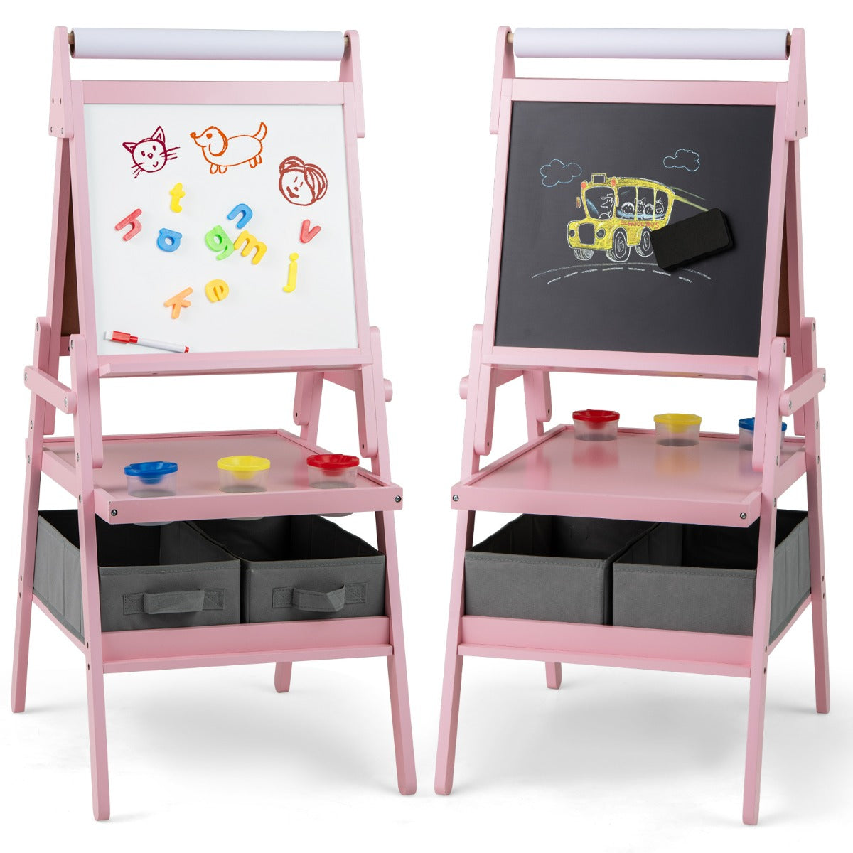 Cavalletto 3 in 1 per bambini, Cavalletto con doppia faccia magnetica e lavagna bianca Rosa-Cavalletti e lavagne bambini