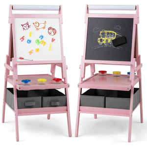 Cavalletto 3 in 1 per bambini, Cavalletto con doppia faccia magnetica e lavagna bianca Rosa-Cavalletti e lavagne bambini