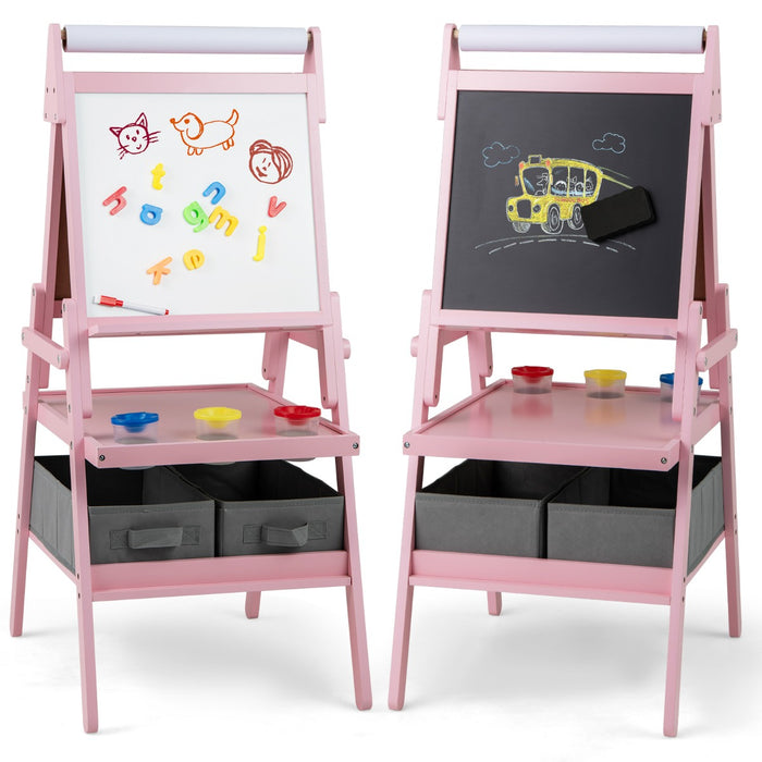 Cavalletto 3 in 1 per bambini, Cavalletto con doppia faccia magnetica e lavagna bianca Rosa-Cavalletti e lavagne bambini