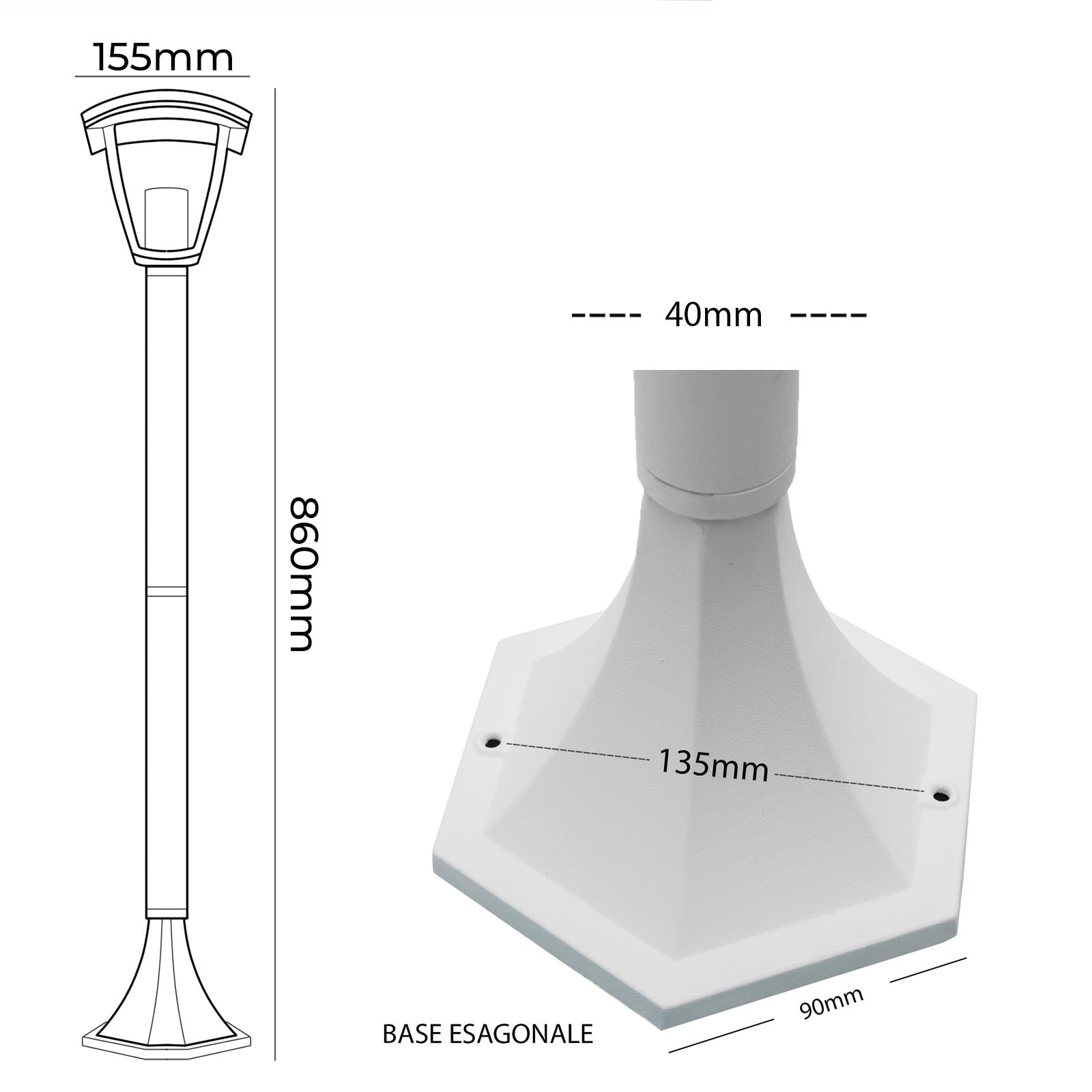 Lampione moderno da giardino E27 lampioncino impermeabile luce per viale cortile sentiero bianco 86cm