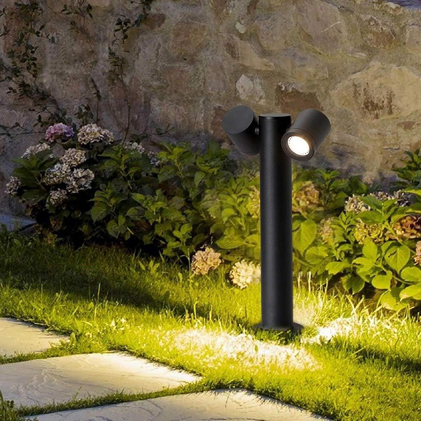 Lampione da giardino doppio LED GU10 lampioncino impermeabile diffusore orientabile luce viale cortile grigio scuro 44cm