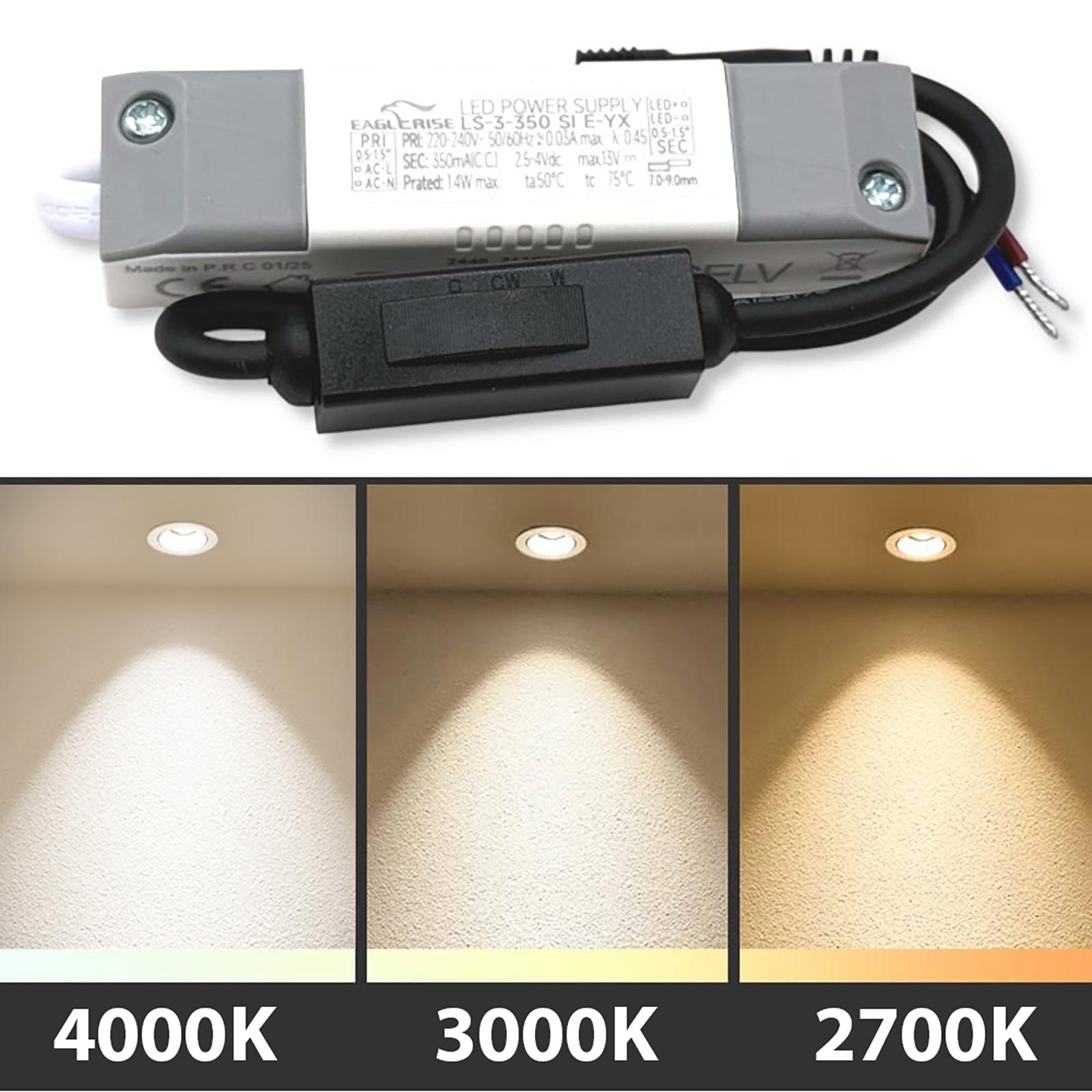 Mini faretto bianco incasso LED 3W CCT da 2700K a 4000K luce SPOT 26 gradi box doccia bagno IP44 vetrine espositori RA90