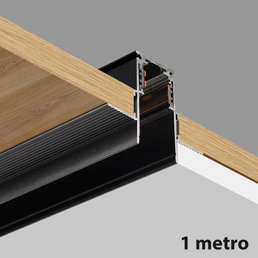Binario elettrificato da incasso sistema magnetico colore nero lunghezza 1mt alimentazione 48V supporto per faretti LED track