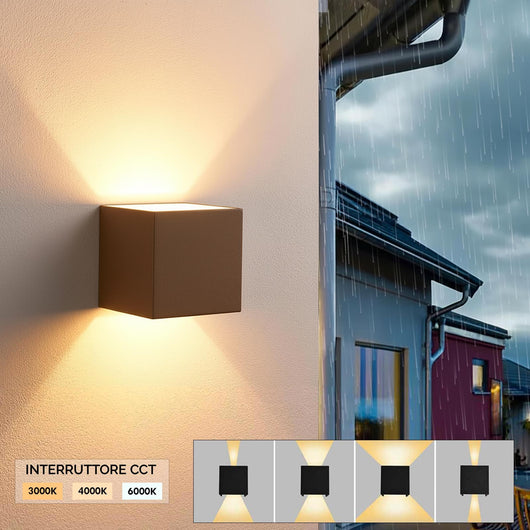 Applique LED cubo Marrone da Esterno 12W LED Lampada Parete IP65 Impermeabile fascio di Luce Regolabile LED CCT da 3000K a 6000K