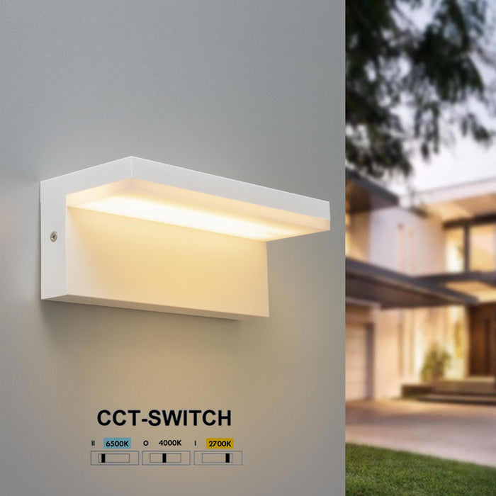 Applique parete LED 10W interruttore CCT da 2700K a 6500K lampada impermeabile esterni luce giardino balcone terrazza IP54 230V BIANCO