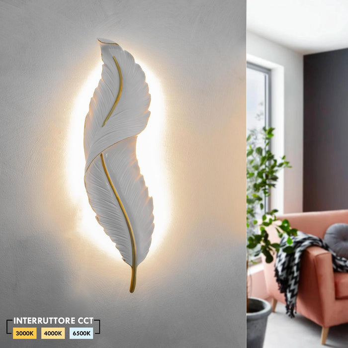 Applique decorativo in resina forma di piuma LED 12W CCT da 3000K a 6500K lampada di design parete luce camera da letto soggiorno