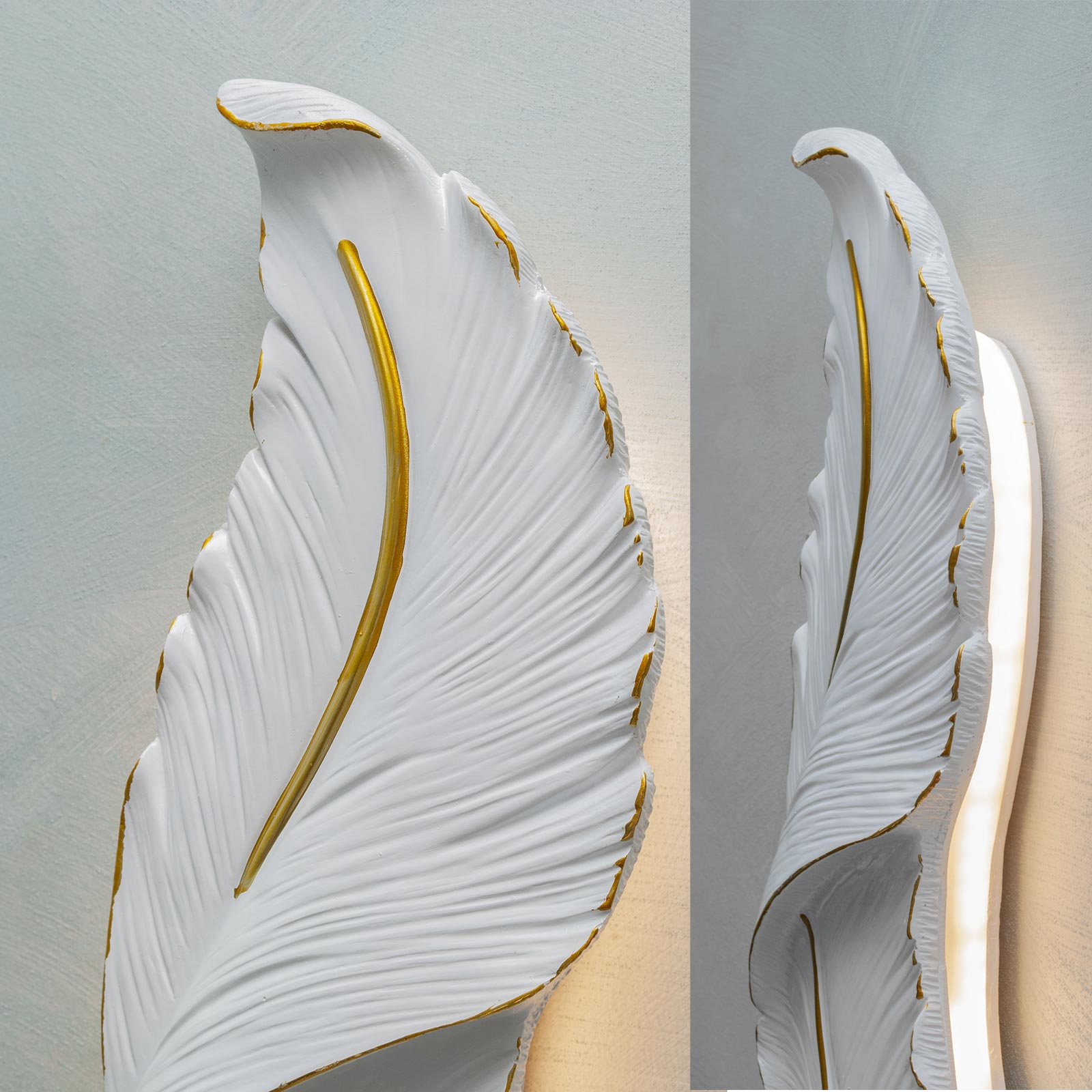 Applique decorativo in resina forma di piuma LED 12W CCT da 3000K a 6500K lampada di design parete luce camera da letto soggiorno