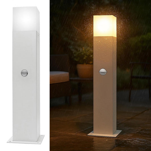 Lampione LED E27 da giardino con sensore movimento crepuscolare lampioncino IP44 luce garage parcheggio 44cm COLORE BIANCO