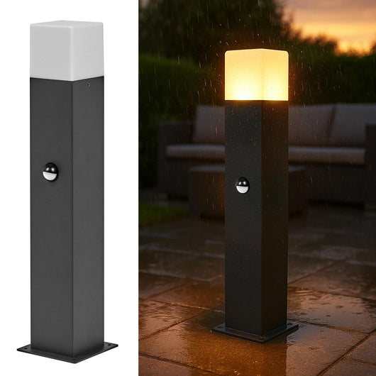 Lampione LED E27 da giardino con sensore movimento crepuscolare lampioncino IP44 luce garage parcheggio 44cm COLORE NERO
