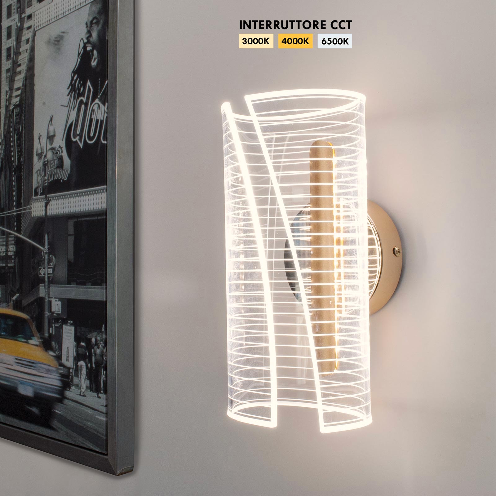 Applique decorativo da parete LED 6W con interruttore CCT lampada moderna dorata luce soggiorno ufficio camera da letto