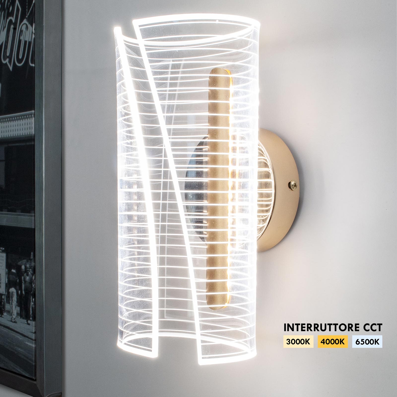 Applique decorativo da parete LED 6W con interruttore CCT lampada moderna dorata luce soggiorno ufficio camera da letto