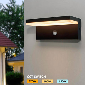 Applique esterno da parete con sensore LED CCT SWITCH 10W impermeabile IP54 luce muro giardino ingresso garage parcheggio COLORE NERO
