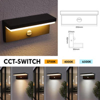 Applique esterno da parete con sensore LED CCT SWITCH 10W impermeabile IP54 luce muro giardino ingresso garage parcheggio COLORE NERO