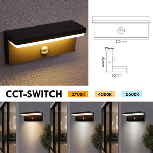 Applique esterno da parete con sensore LED CCT SWITCH 10W impermeabile IP54 luce muro giardino ingresso garage parcheggio COLORE NERO