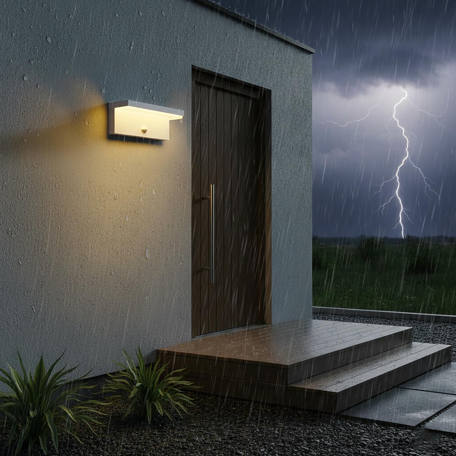 Applique esterno da parete con sensore LED CCT SWITCH 10W impermeabile IP54 luce muro giardino ingresso garage parcheggio COLORE BIANCO