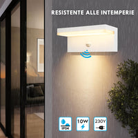 Applique esterno da parete con sensore LED CCT SWITCH 10W impermeabile IP54 luce muro giardino ingresso garage parcheggio COLORE BIANCO