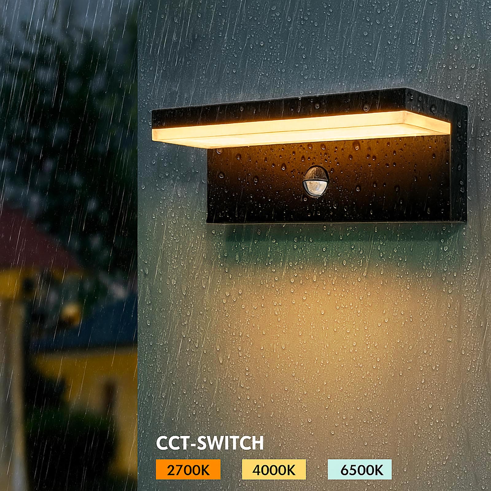 Applique esterno da parete con sensore LED CCT SWITCH 10W impermeabile IP54 luce muro giardino ingresso garage parcheggio COLORE NERO
