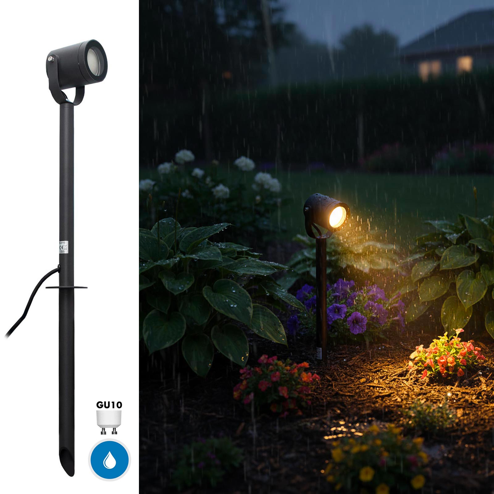 Faretto Da Giardino Led GU10 Con Picchetto Cilindro Grigio Segnapassi orientabile luce alberi siepi giardino