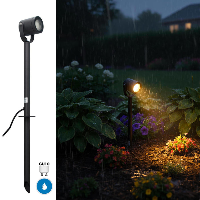 Faretto Da Giardino Led GU10 Con Picchetto Cilindro Grigio Segnapassi orientabile luce alberi siepi giardino