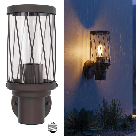 Applique lanterna da esterno E27 impermeabile IP54 design classico marrone luce per giardino balcone ingresso