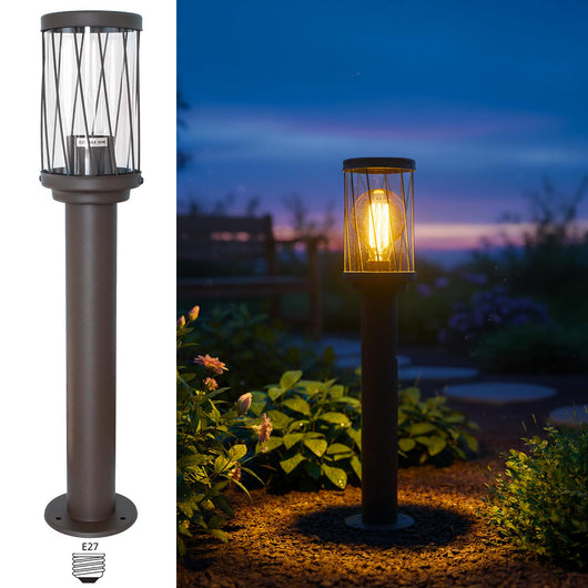 Lampione da giardino marrone LED E27 H50cm in alluminio impermeabile IP54 diffusore trasparente moderno per vialetti e cortile esterno