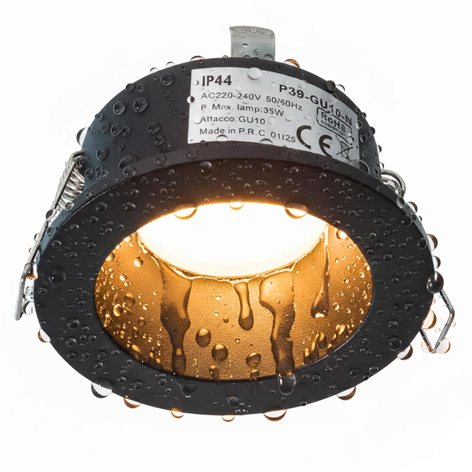 Portafaretto da incasso retrocesso impermeabile IP44 alluminio nero luce soffitto box doccia sauna bagno turco foro 75mm