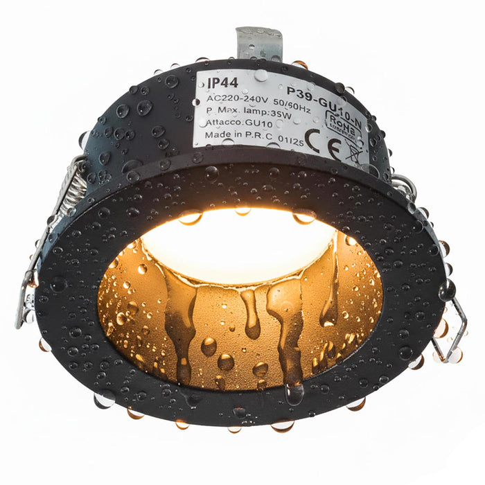 Portafaretto da incasso retrocesso impermeabile IP44 alluminio nero luce soffitto box doccia sauna bagno turco foro 75mm