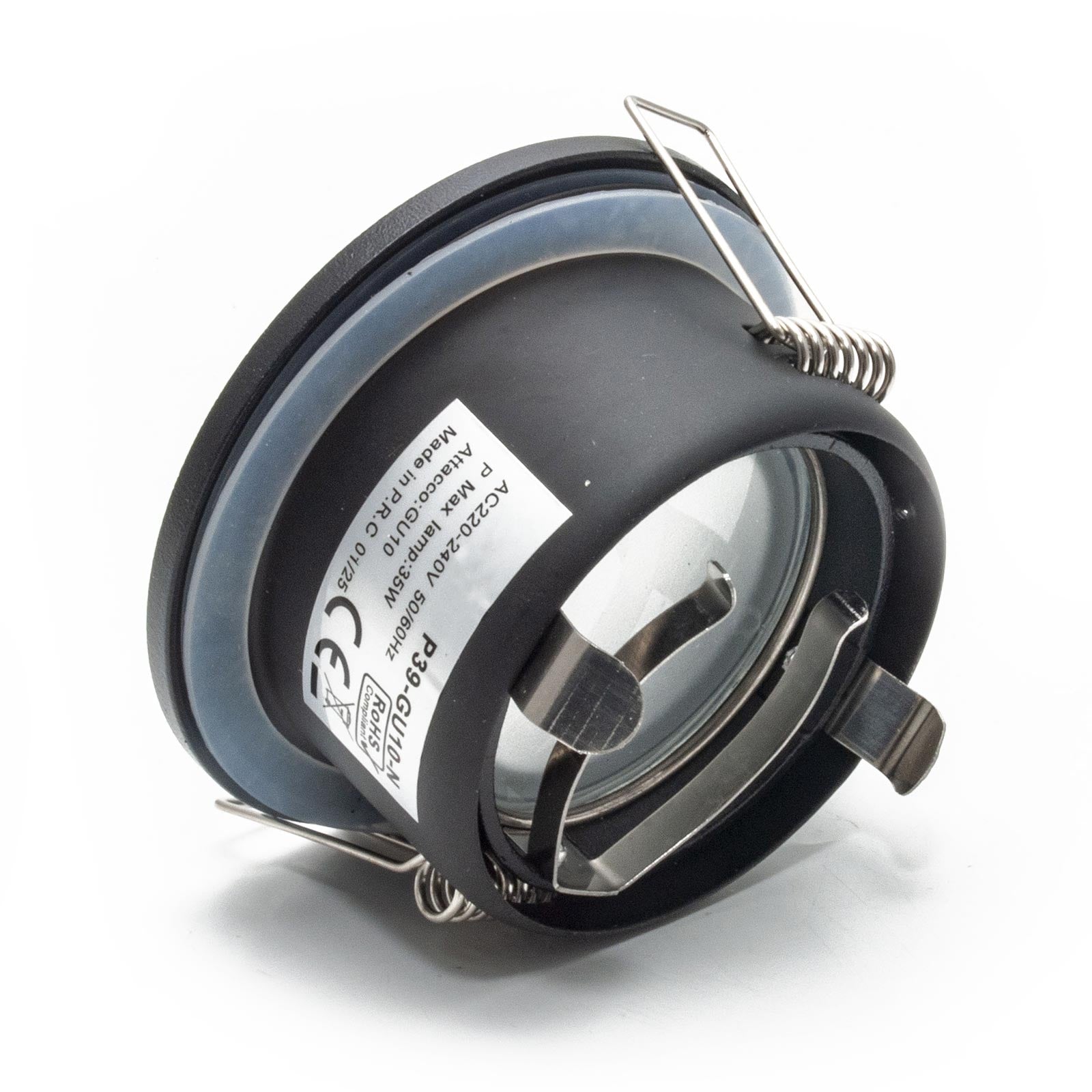 Portafaretto da incasso retrocesso impermeabile IP44 alluminio nero luce soffitto box doccia sauna bagno turco foro 75mm