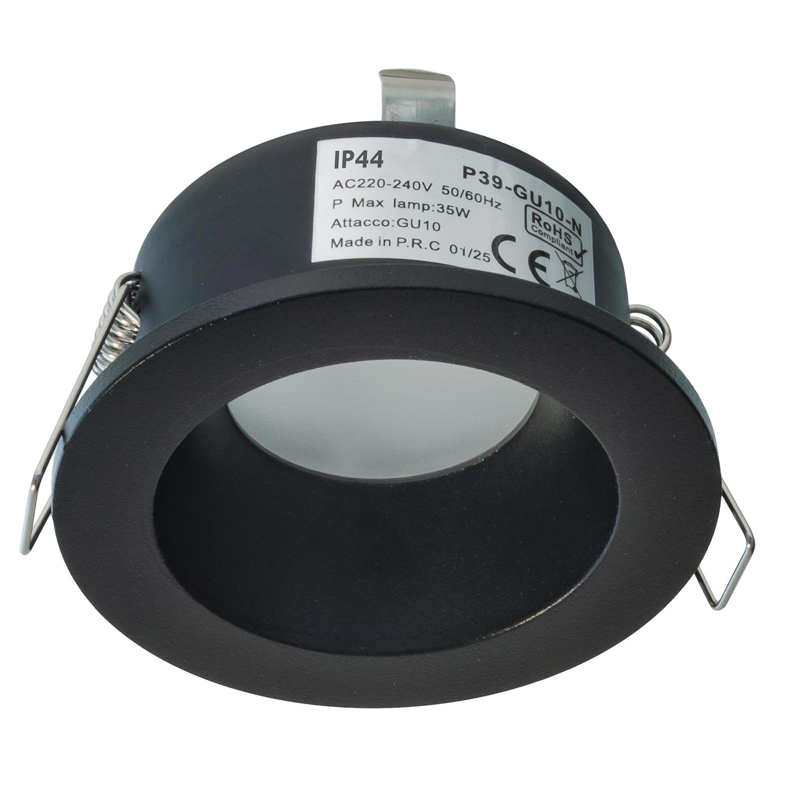 Portafaretto da incasso retrocesso impermeabile IP44 alluminio nero luce soffitto box doccia sauna bagno turco foro 75mm