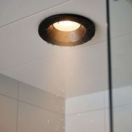 Portafaretto da incasso retrocesso impermeabile IP44 alluminio nero luce soffitto box doccia sauna bagno turco foro 75mm